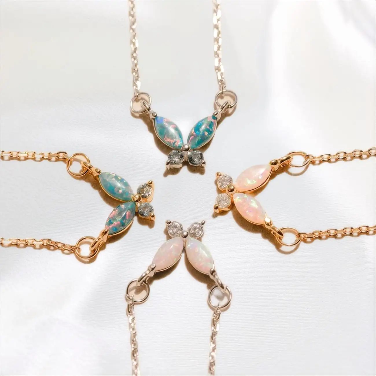 Đảng cô gái trang sức thép không gỉ màu xanh màu hồng OPAL bướm Choker Vòng cổ ngọt ngào cầu vồng bướm tình yêu Vòng cổ