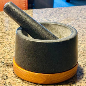 מרגמה גרניט טבעי pestle גדול נוסף pestle גרניט טבעי עם מדגם תמיכה עץ נגד שריטה - Product Image 2