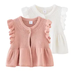 newborn girls cotton sleeveless cardigan vest Round necked children's baby sweater made of pure cotton cardigan