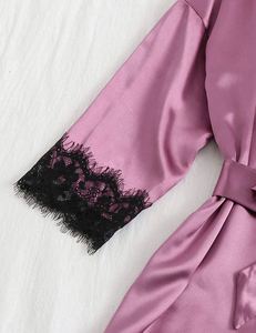 Conjunto de Pijama Sexy de Seda y Satén de Algodón de 4 Piezas con Bata, Encaje, Pantalones Cortos y Pantalones Largos para Descansar, Regalo - Product Image 2