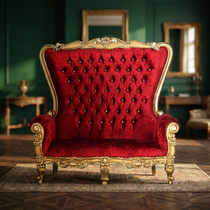 Midcentury Tufted Durable <b>Gold</b> Finish Queen Carved Fabric Leisure Chair with Solid Wood Frame for Living Room - Product Image 2