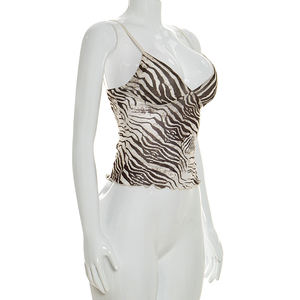 Viviblook C26TP061 Camiseta sin mangas con estampado de cebra y cuello en V para mujer, novedad de verano - Product Image 3