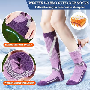 Factory Direct Custom Designed <b>Winter</b> Ski <b>Socks</b> – Tall Merino <b>Thick</b> Long Crew Tube Anti-Slip Knitted High Bottom Cuff Unisex - Product Image 4