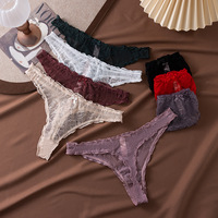 Culottes de bikini sexy à taille basse en dentelle tricotée pour femmes, sous-vêtements respirants, string invisible, culottes sexy pour femmes