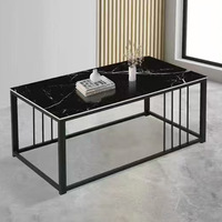 Table basse moderne minimaliste en dalle de pierre de qualité supérieure avec structure en fer, design à double niveau pour petits appartements et salons