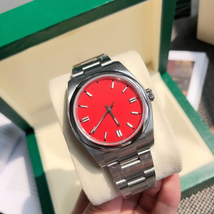 Montre automatique de luxe en acier inoxydable argenté, cadran rouge vibrant, mode, affaires, sport, montre légère - Product Image 4