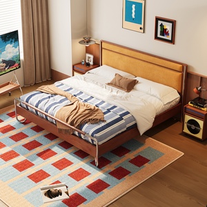 Lit moderne en bois massif de chêne avec tête de lit fine et coussin moelleux, style Bauhaus français, tailles Queen/King/Full, pour chambre à coucher - Product Image 2