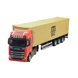 Konteyner yarı römork ile 1/36 ölçekli S730 traktör geri çekin arabalar ses ışıkları Diecast Model kamyon oyuncaklar çocuk Boys için hediyeler