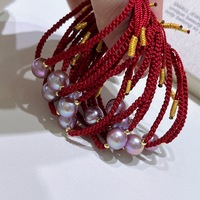 Bracelet en perles d'eau douce Edison véritables, perles violettes de 9-10mm, corde rouge tressée, haute brillance, cadeau pour femmes