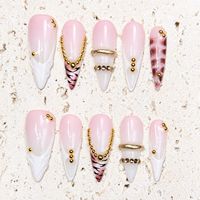 Kuku Palsu Stiletto Panjang Buatan Tangan Model Terbaru Mewah 3D Bunga Biru Gaya Lautan Mutiara Manik-Manik Dapat Digunakan Kembali untuk Wanita