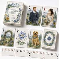 Jeu de cartes personnalisé pour mariage sur le thème des fleurs sauvages du Colorado, portrait de couple en aquarelle, texture en lin fin