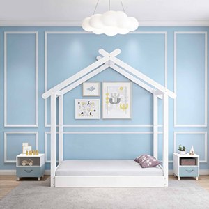 Muebles para dormitorio infantil tipo casa y cama para niños pequeños, cama Montessori tapizada con barandillas - Product Image 3
