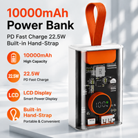 Batterie externe transparente Cyber Tech 10000mAh, charge rapide PD 22.5W, Type-C, écran LCD, sangle de transport, Powerbank portable, vente en gros, cadeau