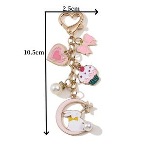 Llavero de Esmalte con Forma de Pastelito de Perla de Dibujos Animados, Lazo Rosa, Corazón, Conejito Encantador, Amuletos <span class=keywords><strong>para</strong></span> Mochila, Anillo <span class=keywords><strong>para</strong></span> Llaves <span class=keywords><strong>para</strong></span> Mujeres y Niñas, Regalo Hecho a Mano - Product Image 5