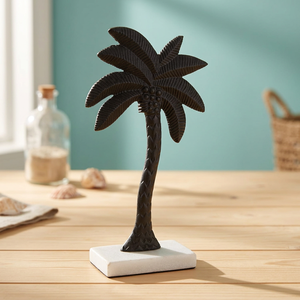 Sculpture décorative artisanale moderne en aluminium noir, motif cocotier, pour une décoration tropicale artistique de la maison - Product Image 5