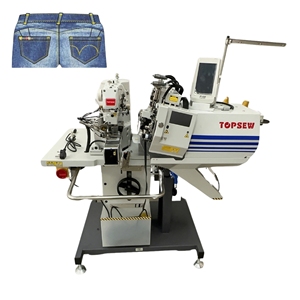 Machine à coudre industrielle à double aiguille automatique TS-254D TOPSEW pour la pose de passants de ceinture pour usine de jeans - Product Image 1