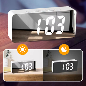 Trang trí nội thất mới lạ phòng ngủ nhiệt kế hiển thị bền cô gái make up Gương LED kỹ thuật số snooze Đồng hồ báo thức - Product Image 6