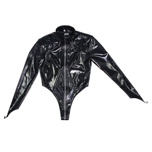 Body de cuero brillante sexy para mujer, de manga larga con cuello alto leotardo, ropa para discoteca, traje ajustado, ajuste personalizado - Product Image 5