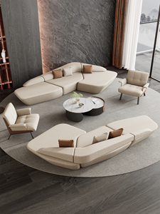 Canapé Antilope haut de gamme, grand, luxe léger, courbé, <span class=keywords><strong>en</strong></span> tissu, <span class=keywords><strong>en</strong></span> <span class=keywords><strong>cuir</strong></span> véritable, irrégulier, pour hôtel, bureau, réception - Product Image 6