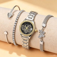 Ensemble de montres pour femmes tendance, cadran rond de 30 mm, bracelet en acier inoxydable, strass, 3 bracelets, bijoux, cadeau