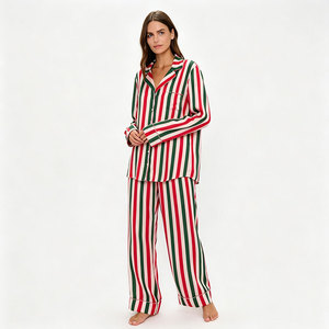 Women Sleepwear Christmas Pajamas Sets Festive <b>Pjs</b> Striped Pajama Set Cotton Sleepwear Wholesale Loungewear Women Sets - Product Image 2
