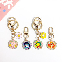 Porte-clés en métal rose motif Ours fleur de cerisier et Lapin de lune mignon, avec finition UV, petit pendentif décoratif pour sac, cadeau de mode pour couple
