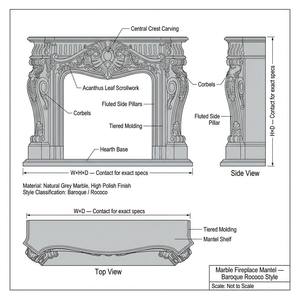 Chimenea <span class=keywords><strong>de</strong></span> Mármol Gris Natural <span class=keywords><strong>de</strong></span> Lujo Clásico, Revestimiento <span class=keywords><strong>de</strong></span> Chimenea <span class=keywords><strong>de</strong></span> Piedra Europea Tallada a Mano para Villa u Hotel, Tamaño Personalizado - Product Image 3