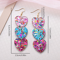 Nouvelles boucles d'oreilles pendantes en acrylique en forme de cœur pour la Saint-Valentin avec paillettes, boucles d'oreilles pour la Saint-Valentin pour les fêtes, les rendez-vous, boucles d'oreilles pour femmes