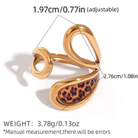 Bague ouverte à motif léopard au design unique, en acier inoxydable plaqué or 18K PVD, bague géométrique empilable à motif léopard, vente en gros