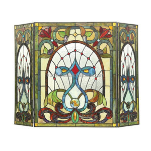 Écran de cheminée en vitrail, 3 panneaux, motif floral, décoration traditionnelle, couleur bleue, forme rectangulaire, décoration artistique, 110*70CM - Product Image 5