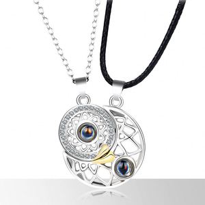 Wholesale Fashion Romantic Necklace Sterling <b>Silver</b> Zircon Couple Necklace Moon Sun 100 Language I love You Projection Necklace - Product Image 1