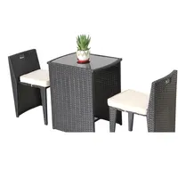 Patio de mimbre de ahorro de espacio juego de Bistro al aire libre muebles de jardín de ratán sillas y sillas para balcón