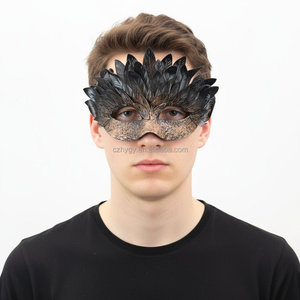 หน้ากากสวมหน้ากากขนนกสีแดงทำจากพลาสติกวาดด้วยมือสำหรับเทศกาลฮาโลวีนที่น่ากลัวของตกแต่งบ้าน - Product Image 5