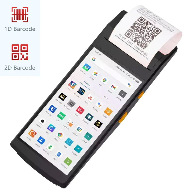 Escáner de código de barras Android PDA inalámbrico 4G de mano móvil de múltiples módulos de alto rendimiento con impresora interna de 58mm