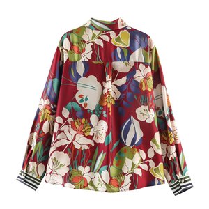 PB&ZA <span class=keywords><strong>Femme</strong></span> 2026 Nouvelle Collection Printemps Blouses Imprimées Fleurs Texture Satinée Vintage Manches Longues Blusas <span class=keywords><strong>Chic</strong></span> Hauts Féminins - Product Image 2