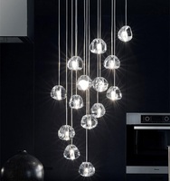 Nordique moderne Villa hôtel escalier boule ronde cristal suspension lampe luxe salon longue suspension lumière