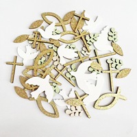 Confettis de baptême en copeaux de bois naturel, paillettes, poissons, croix, feuilles, colombes, assortiment pour artisanat de baptême, ambiance célébratoire nouveau-né