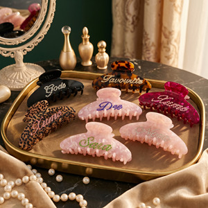 Pinces à <span class=keywords><strong>Cheveux</strong></span> Personnalisées Qianjin avec Logo et <span class=keywords><strong>Strass</strong></span> Colorés en Acétate pour Femmes Usage Quotidien et Cadeaux - Product Image 2