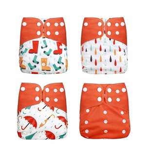 4 <strong>Pack</strong> single printed reusable baby <strong>diapers</strong> <strong>washable</strong> <strong>diapers</strong> soft <strong>washable</strong> covers size adjustable // - Product Image 3