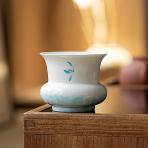 White Porcelain Hand Painted Butterfly Orchid <b>Tea</b> Dregs Bucket Round Ceramic Water Bowl For Kung Fu <b>Tea</b> <b>Set</b> Accessories - Product Image 3