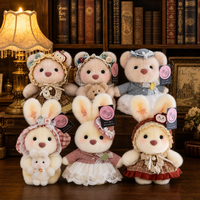 Ours en peluche super doux avec bonnet en dentelle et robe vintage, boîte cadeau anti-stress pour enfants