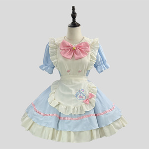 Zixiao Maid Outfit Cosplay Lolita Costume Women Adult Black White Pink Bow Apron Halloween Performance Dress - Product Image 4