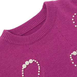 <span class=keywords><strong>Pull</strong></span> en tricot à col rond personnalisé, rose fuchsia, orné de perles irrégulières et de motifs floraux, <span class=keywords><strong>pull</strong></span> en tricot décontracté pour femmes - Product Image 2
