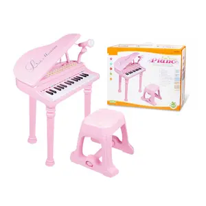 Shantouミドルサイズピンク楽器セット女の子ピアノおもちゃ椅子付き