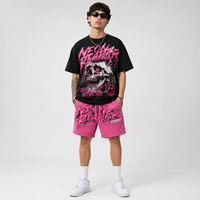 Ensemble 2 pièces OEM personnalisé : T-shirt court et short en coton 100% délavé à l'acide, style vintage, imprimé DTG craquelé, coupe décontractée pour l'été