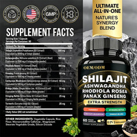 Capsules ODM personnalisées 8-en-1 Shilajit Ashwagandha, Rhodiola Rosea & Ginseng, Soutien Énergie, Endurance et Bien-être