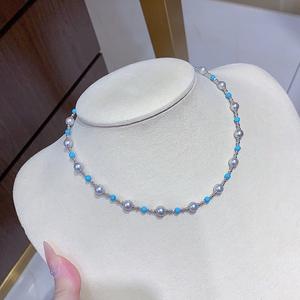 Nuevo Producto, Perlas Naturales Azul Grisáceo de 4-5 mm, Casi Redondas, con Cáñamo, Ligeramente Imperfectas, Collar de Perlas Bebé, Gris Templado - Product Image 2