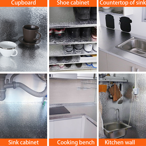 Kertas dinding berperekat pola daun perak, lapisan Foil aluminium PVC tahan air minyak untuk dekorasi furnitur dapur gratis sampel - Product Image 4