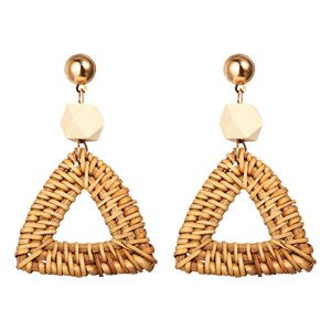 2019 Venta caliente de madera Triangular tejido marrón café color de protección del medio ambiente pendientes - Product Image 2