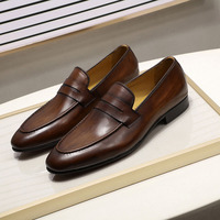 Mocassins pour hommes en cuir de vache véritable, faits à la main, pour le bureau, les occasions professionnelles et décontractées, plats, logo personnalisé OEM pour les commandes en gros.